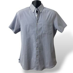 Mizzen + Main USA Short Sleeve Button Down Shirt Mens Large Trim Fit White Blue